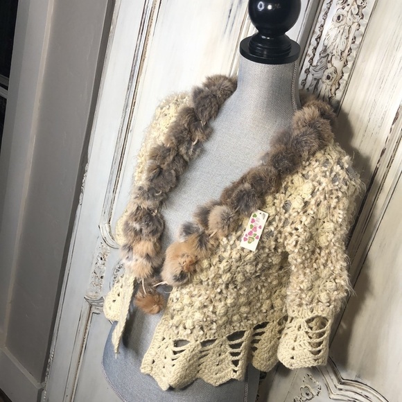 NWT Lovely Crochet Eyelash Yarn with Real Fur Neck Details Size Small - Picture 3 of 13